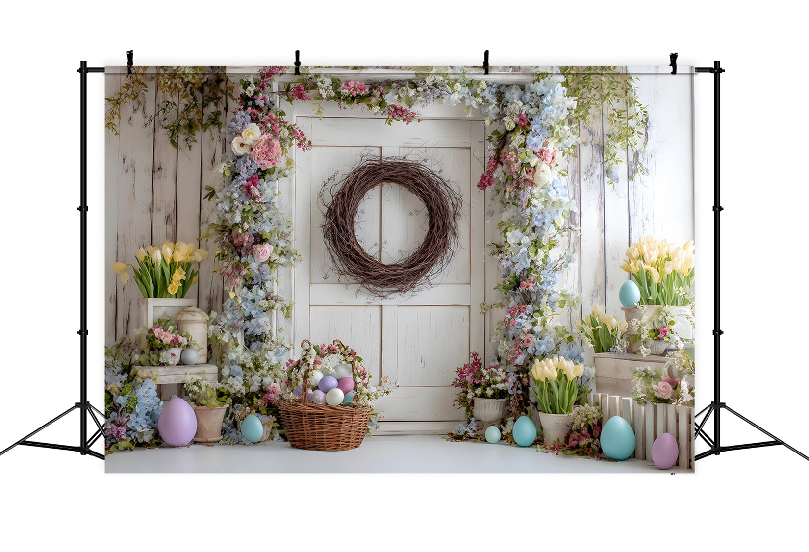 Fond Studio Pâques Porte Florale Panier Œufs Par Magali