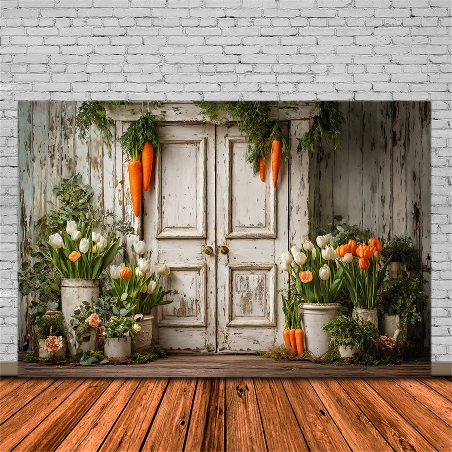 Toile de fond Pâques Porte Carotte Rustique Fleurs Par Magali