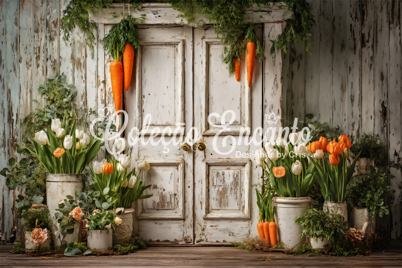 Toile de fond Pâques Porte Carotte Rustique Fleurs Par Magali