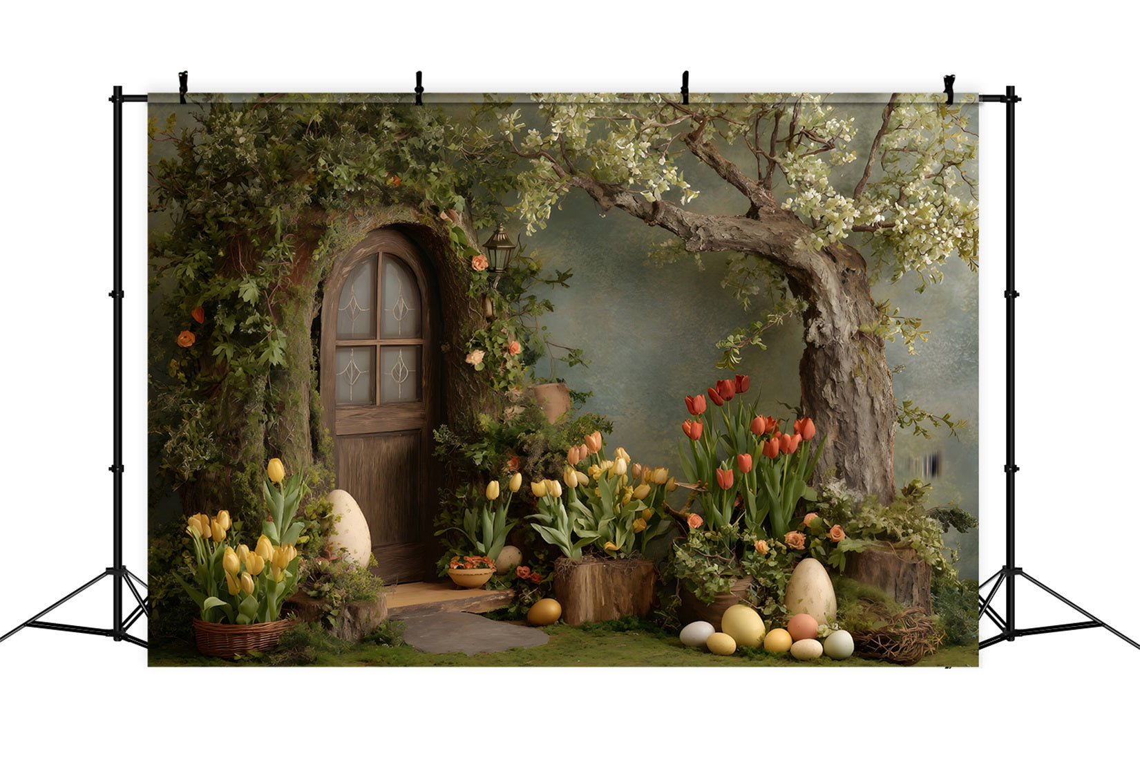 Toile de fond Photo Pâques Porte Lierre Fleurs Œufs Par Magali