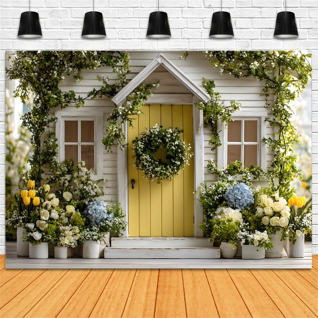 Fond Studio Pâques Charmante Porte Jaune Jardin Fleuri Par Magali