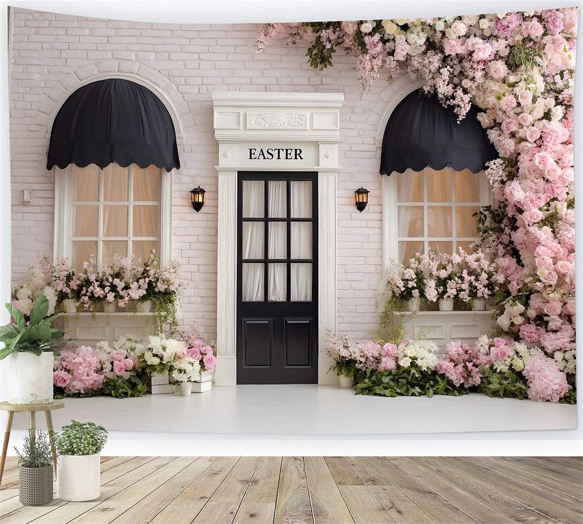 Toile de fond Pâques Porte Brique Fleurie Rose Par Magali