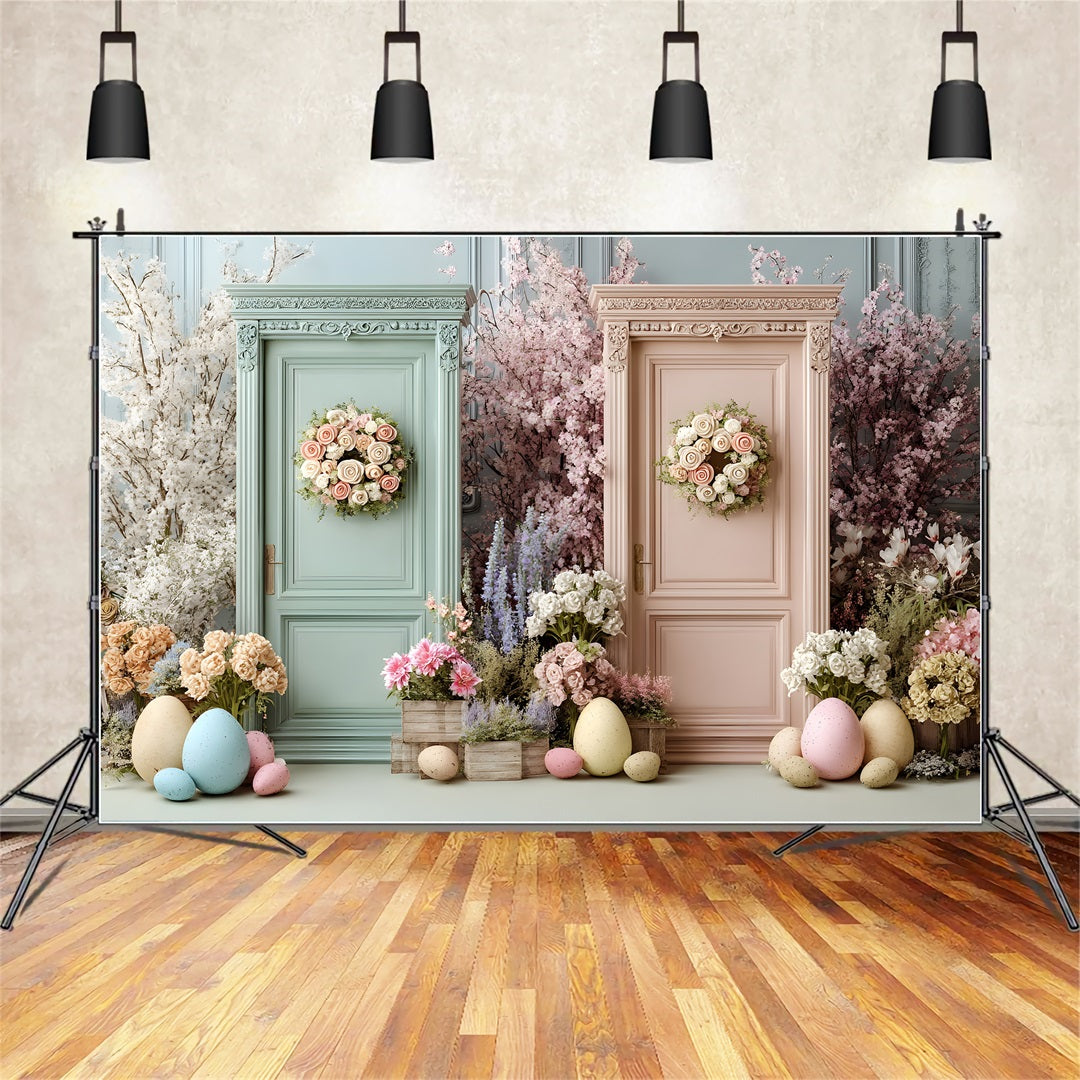 Toile de fond Pâques Portes Doubles Fleurs Œufs Par Magali