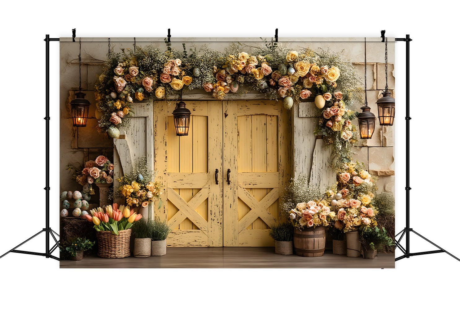 Toile de fond Photo Pâques Porte Jaune Vintage Fleurs Par Magali