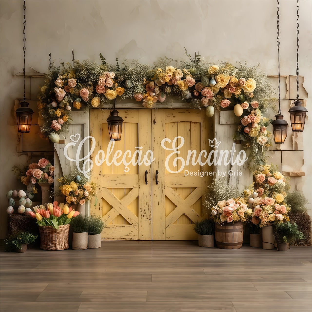 Toile de fond Photo Pâques Porte Jaune Vintage Fleurs Par Magali