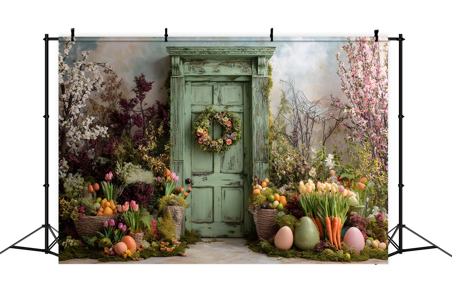 Toile de fond Photo Pâques Porte Verte Rustique Mousse Œuf Par Magali