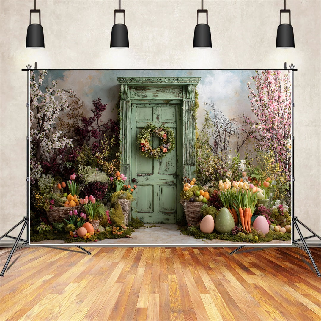 Toile de fond Photo Pâques Porte Verte Rustique Mousse Œuf Par Magali