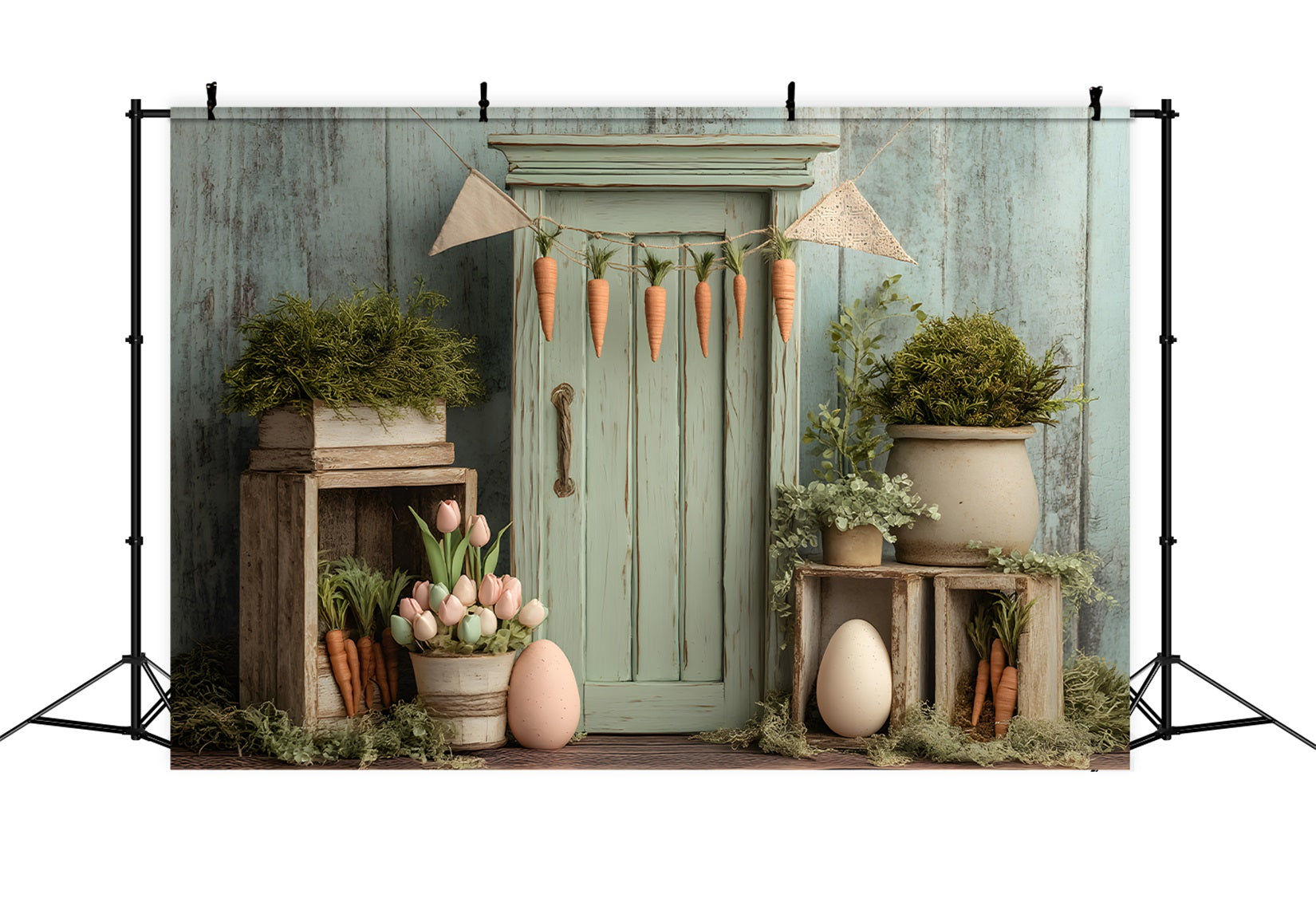 Fond Studio Pâques Porte Bois Rustique Tulipees Œufs Par Magali