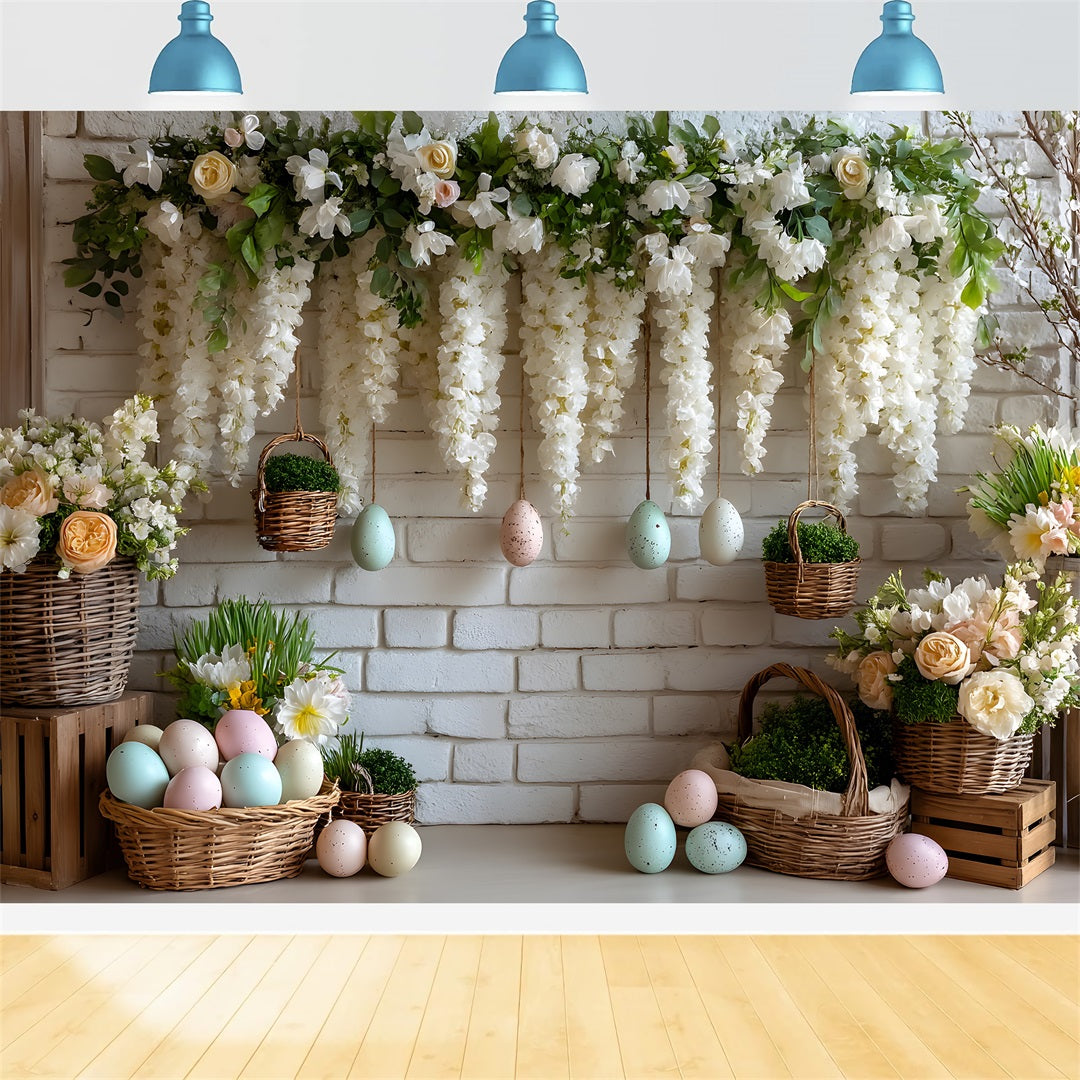 Toile de fond Pâques Mur Blanc Floral Œufs Par Magali