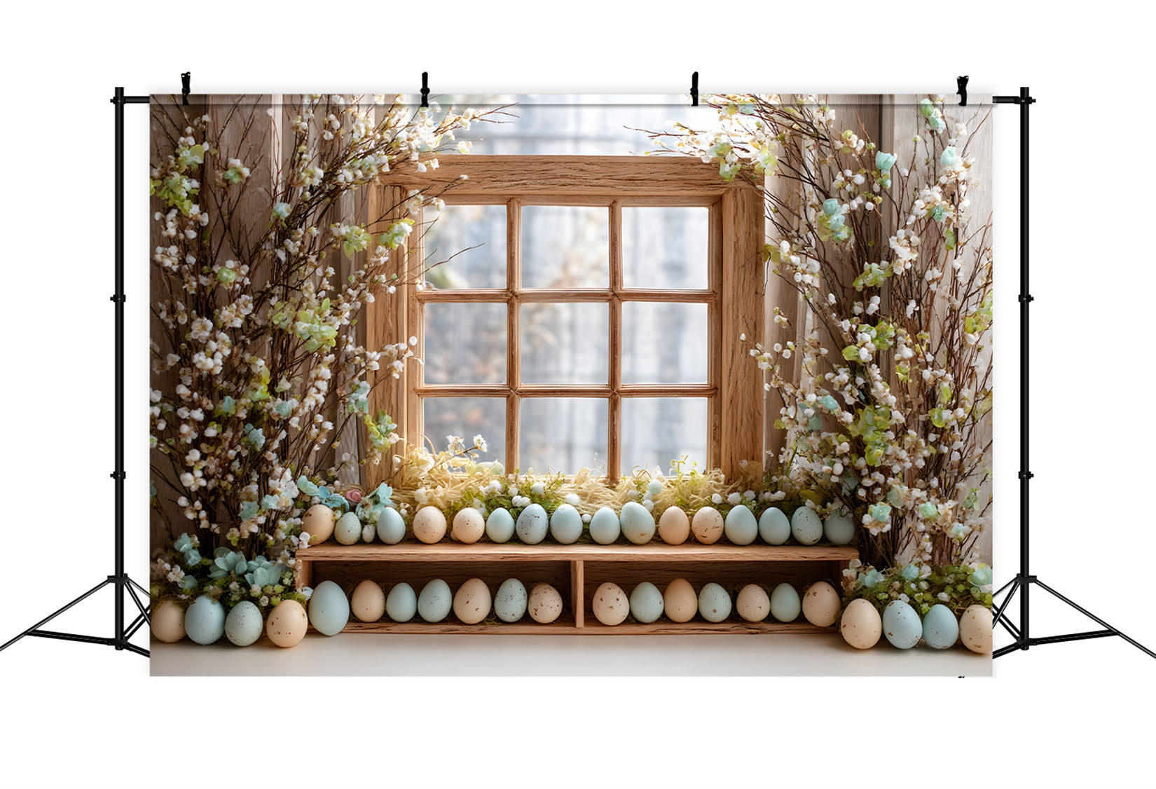 Toile de fond Photo Pâques Fenêtre Bois Fleurs Épanouies Par Magali