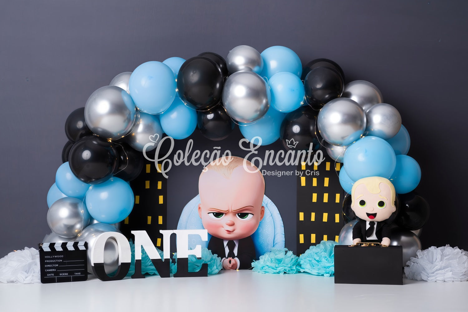 Fond Photo Nouveau-né Ville Ballons Bleu Noir Patron Par Magali