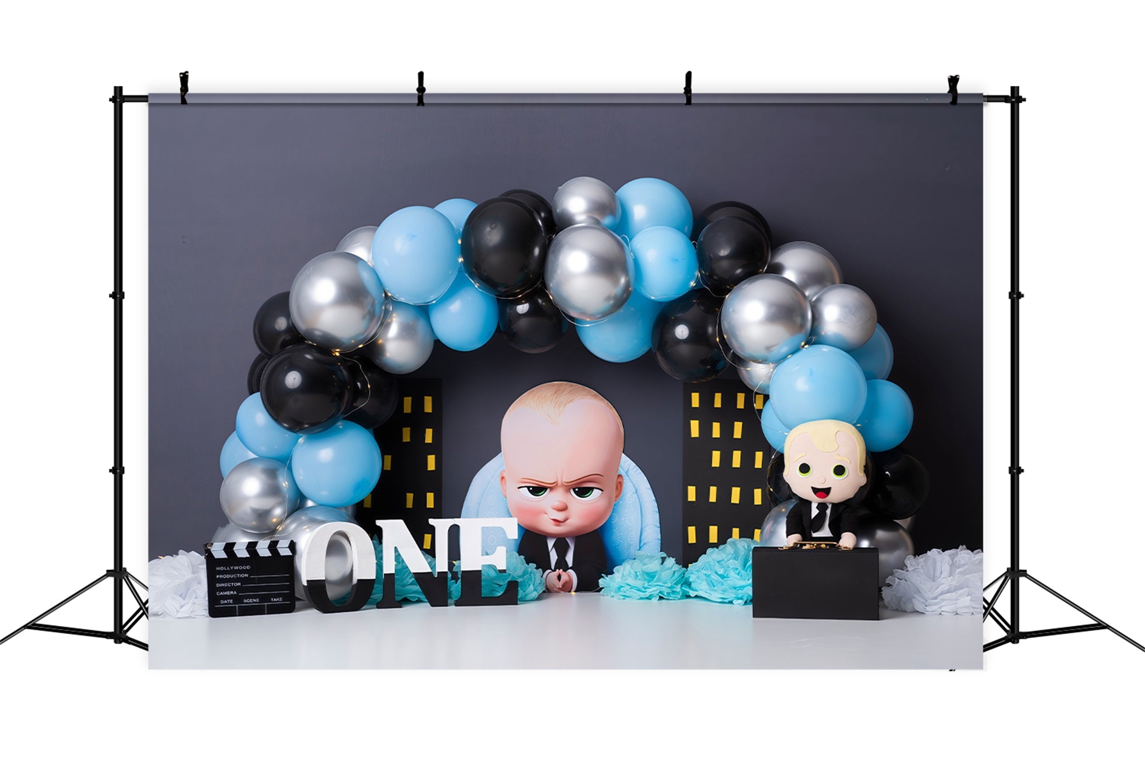 Fond Photo Nouveau-né Ville Ballons Bleu Noir Patron Par Magali