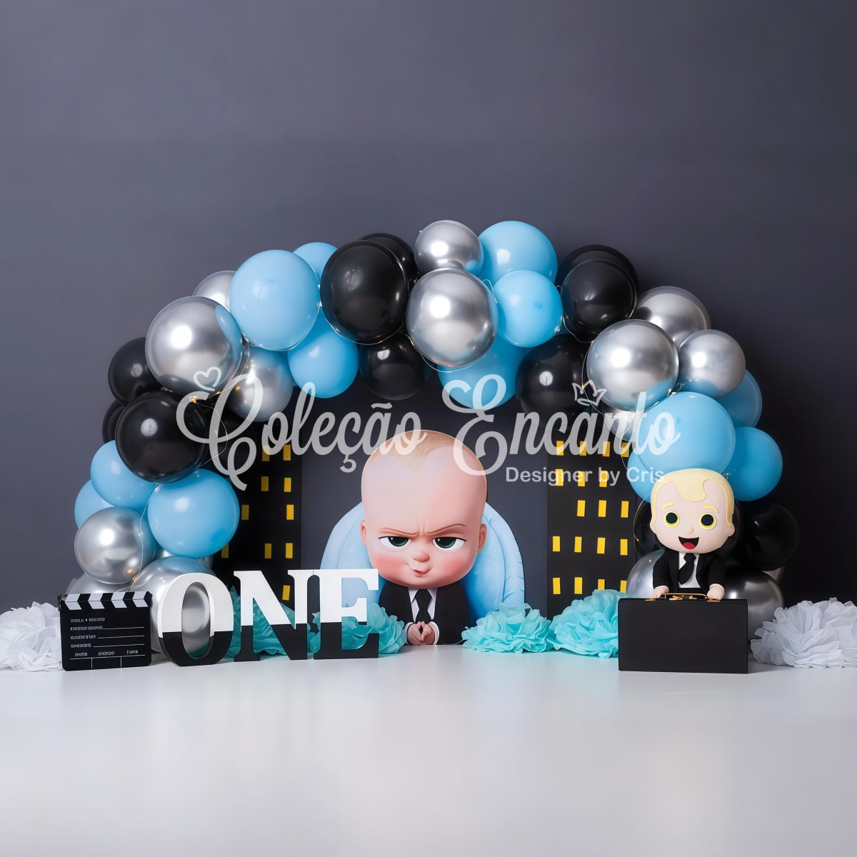 Fond Photo Nouveau-né Ville Ballons Bleu Noir Patron Par Magali