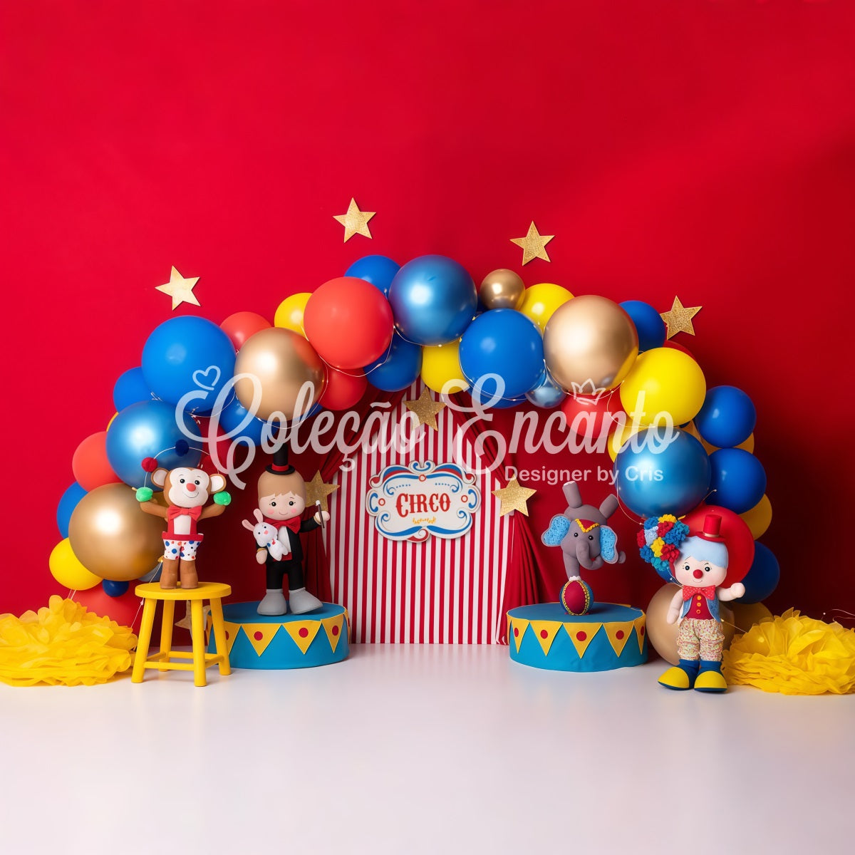 Fond Photo Nouveau-né Scène Étoiles Ballons Rouges Bleus Par Magali