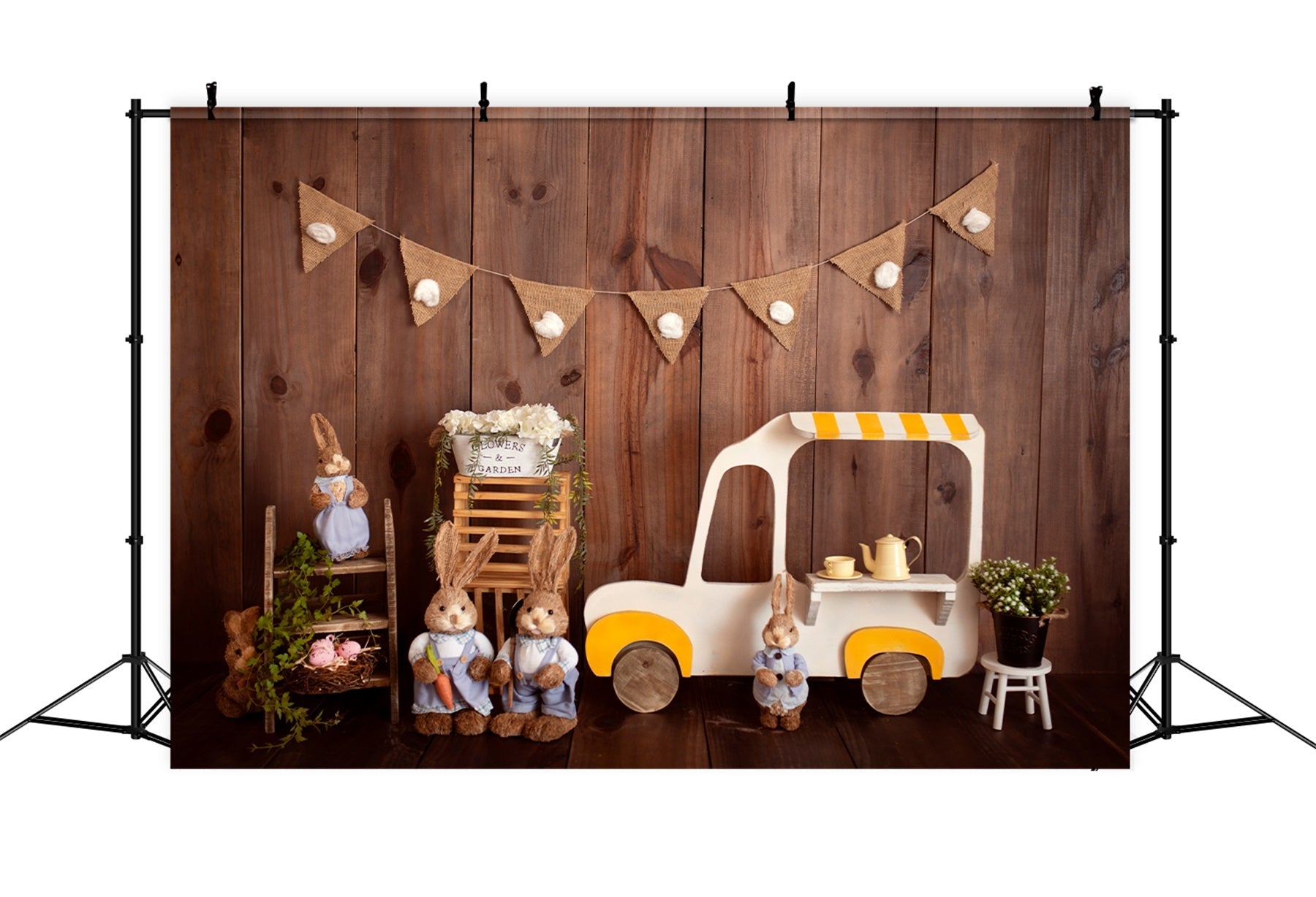 Fond Studio Nouveau-né Chariot Glace Lapin Bois Par Magali