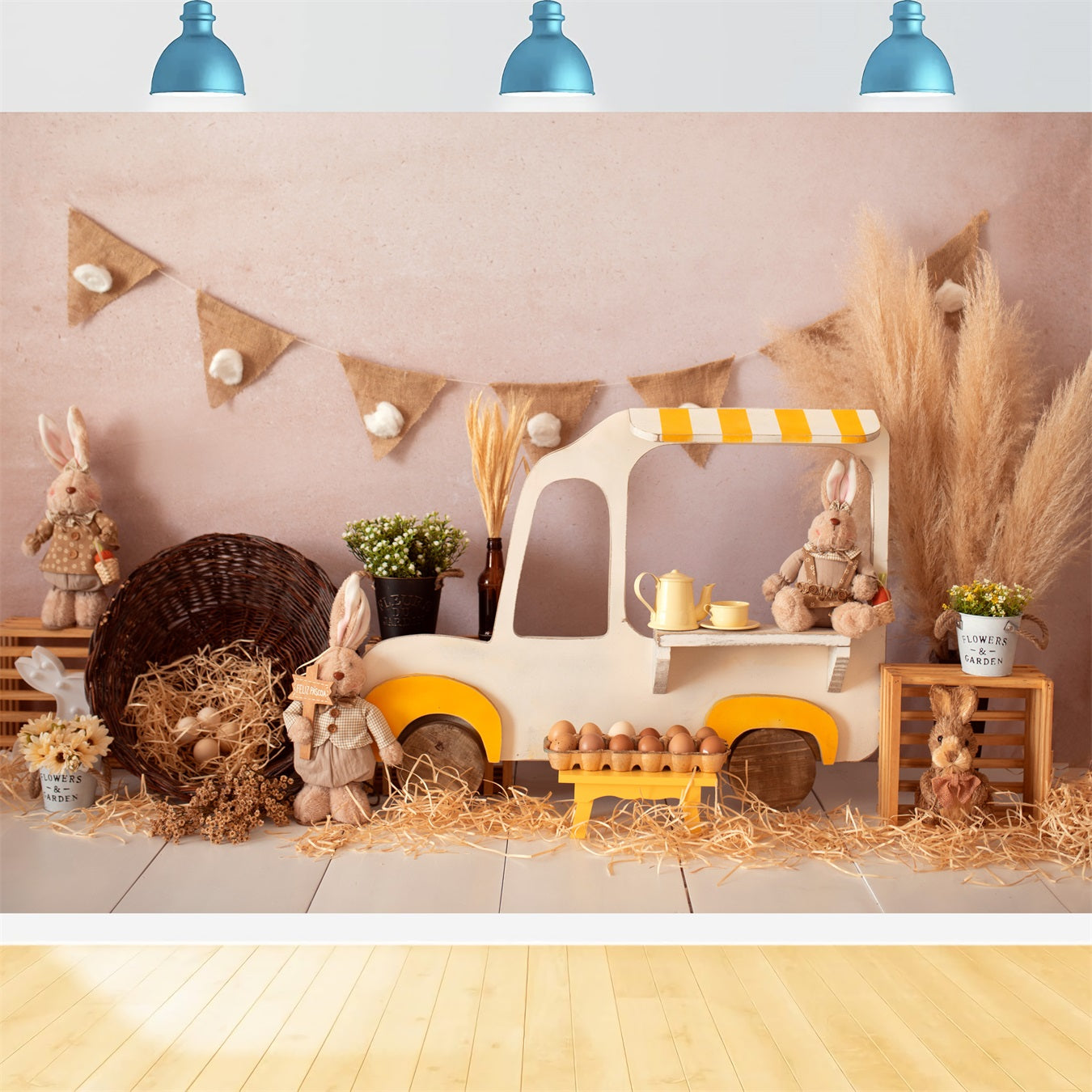 Toile de fond Photo Nouveau-né Présentation Chariot Marché Lapin Rustique Par Magali