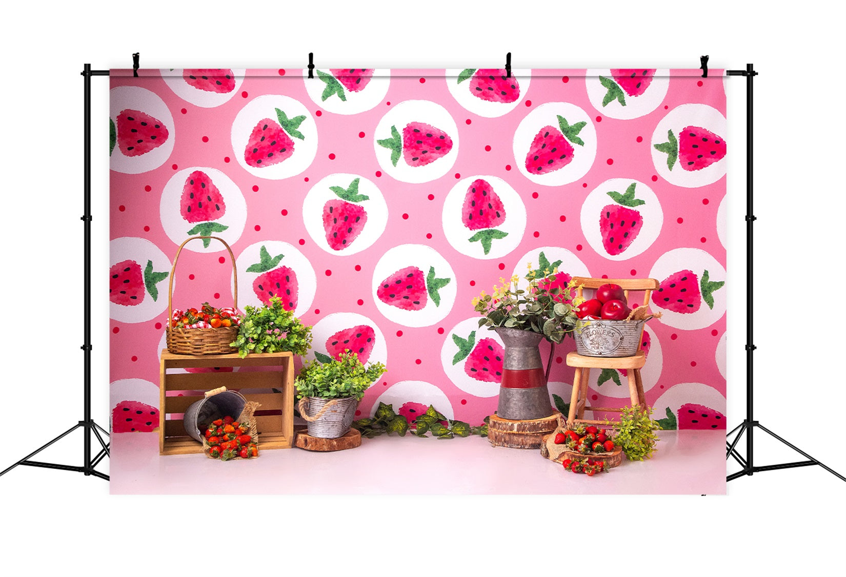 Fond Photo Nouveau-né Stand Ferme Pique-Nique Fraises Roses Par Magali