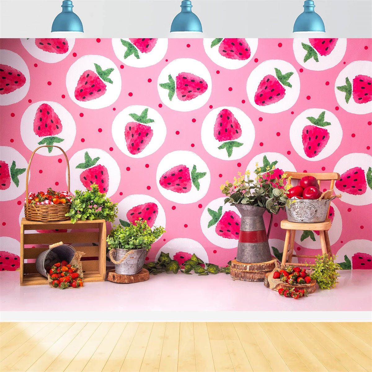 Fond Photo Nouveau-né Stand Ferme Pique-Nique Fraises Roses Par Magali