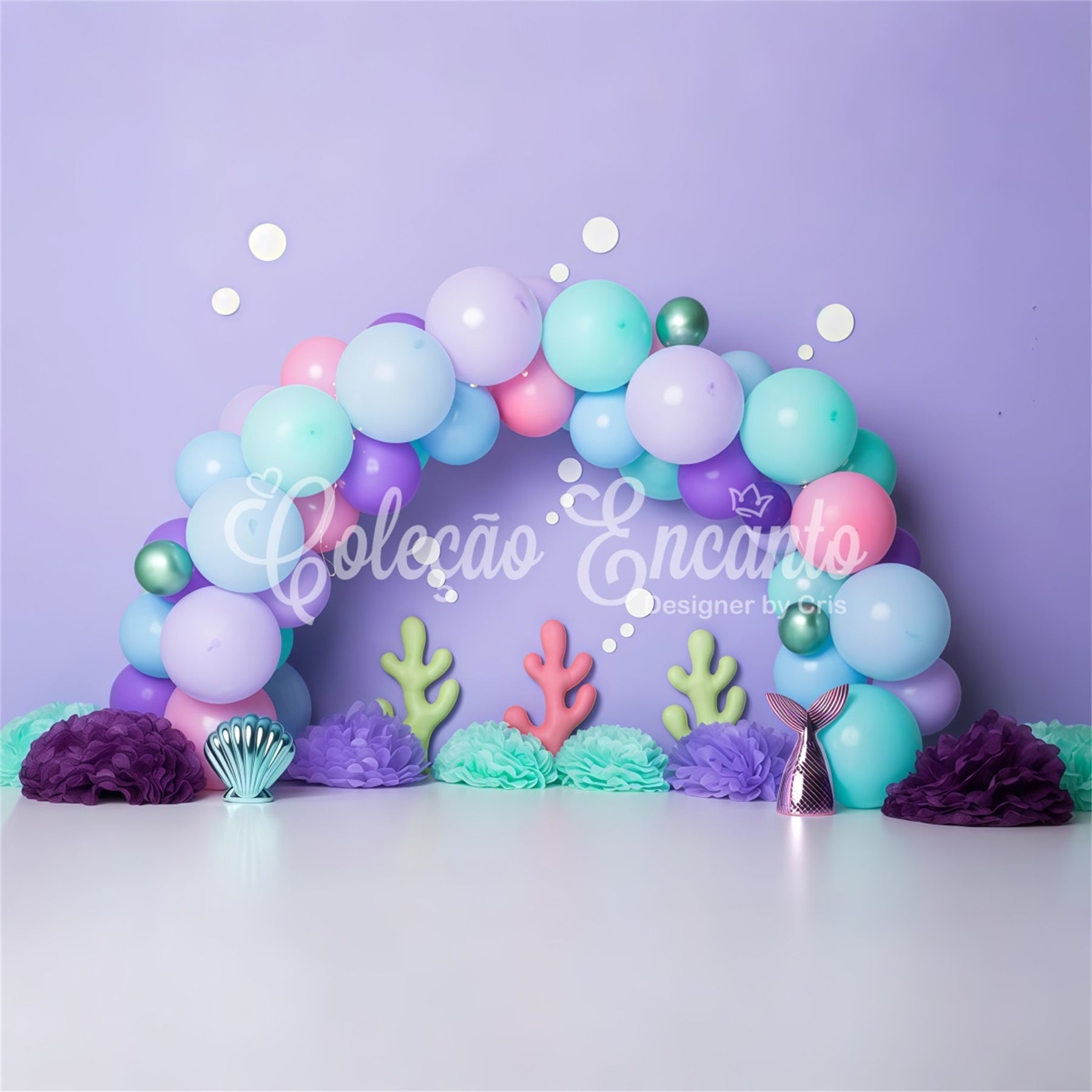 Fond Studio Nouveau-né Décor Corail Sirène Pastel Ballons Par Magali