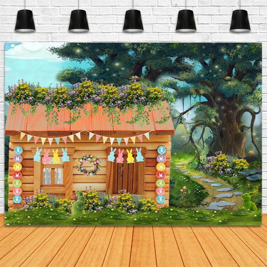 Fond Studio Nouveau-né Cottage Lapin Pastel Jardin Forêt Par Magali
