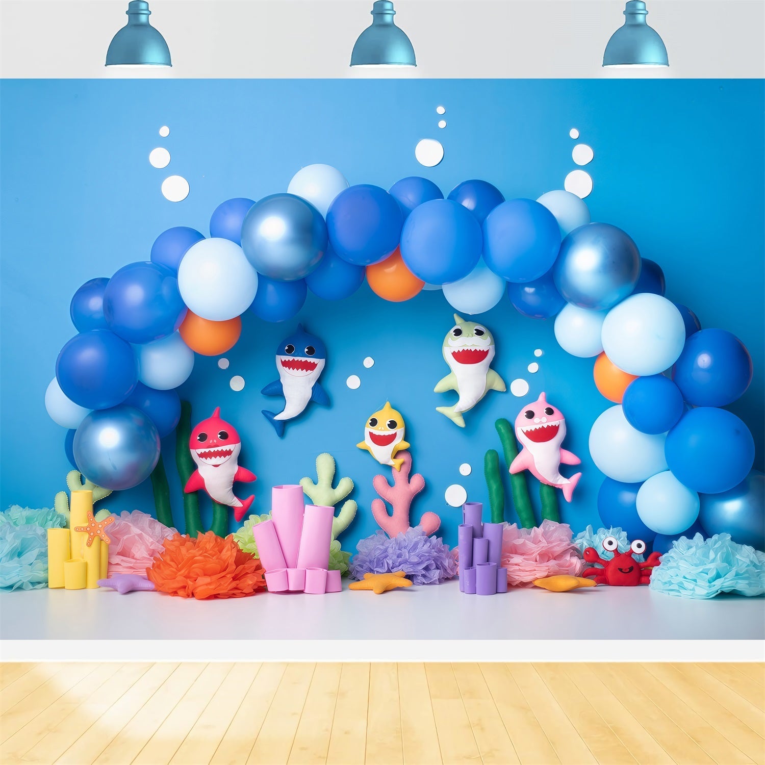 Fond Photo Nouveau-né Fête Corail Requin Bleu Ballons Par Magali