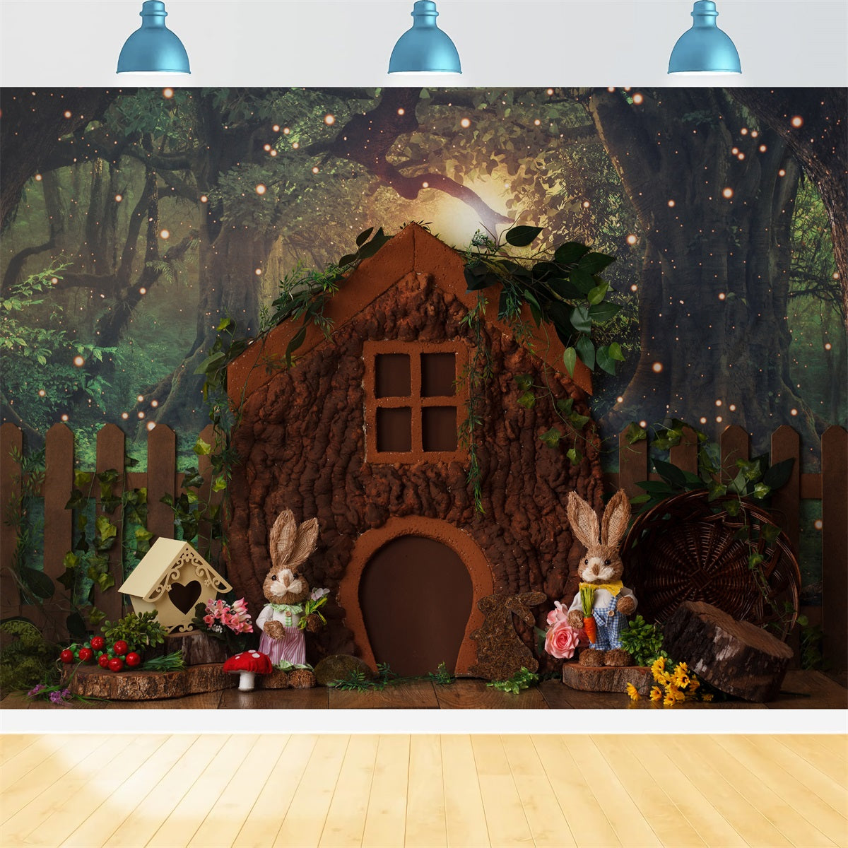 Fond Studio Nouveau-né Cottage Cabane Arbre Forêt Enchantée Par Magali