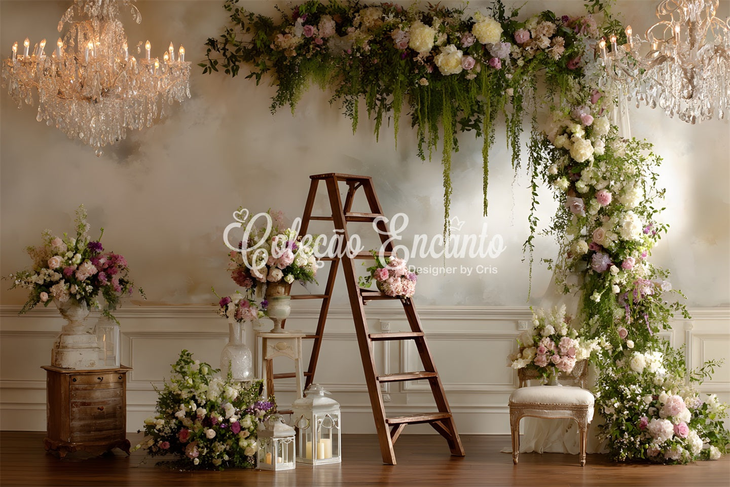 Toile de fond Fête des Mères Arche Florale Luxuriante Avec Échelle Par Magali