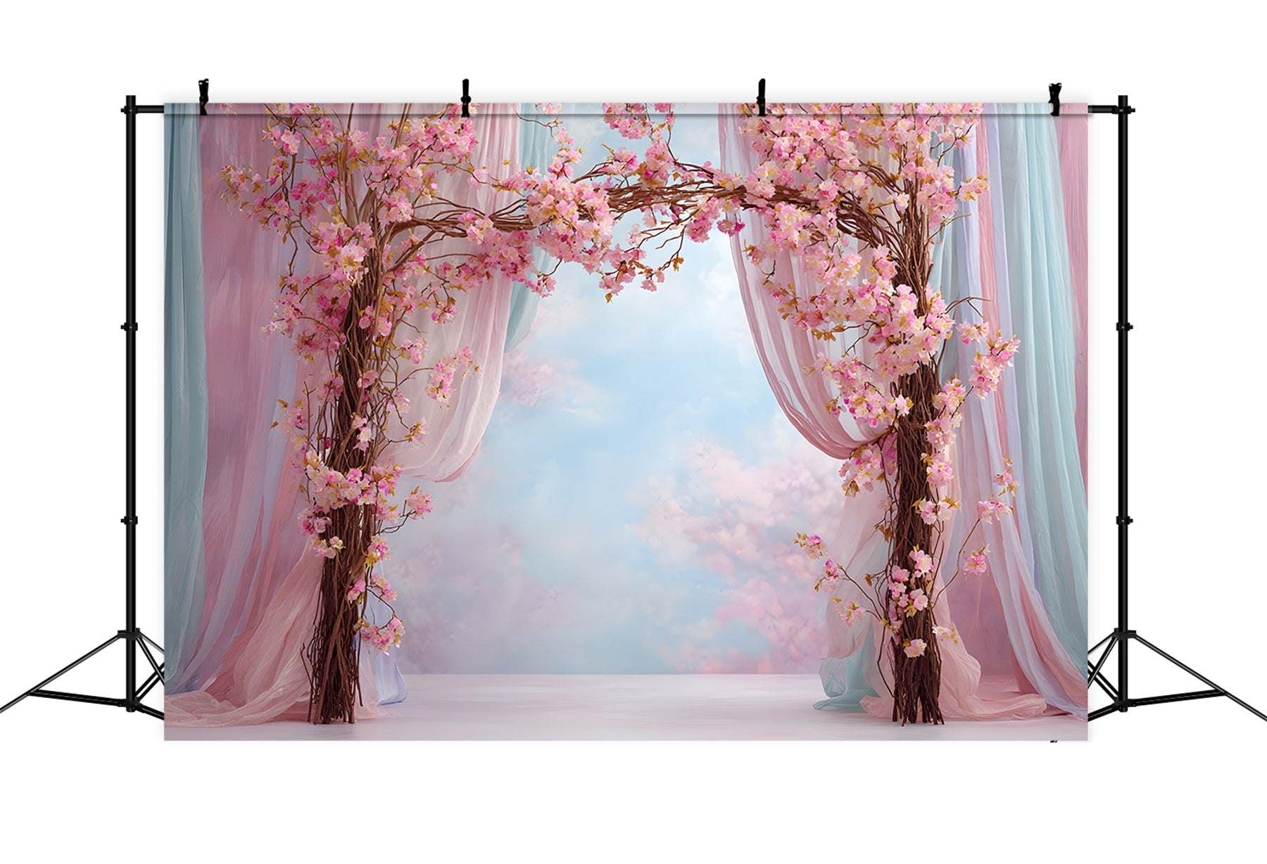 Toile de fond Photo Fête des Mères Arche Fleurs Roses Rideaux Drapés Par Magali