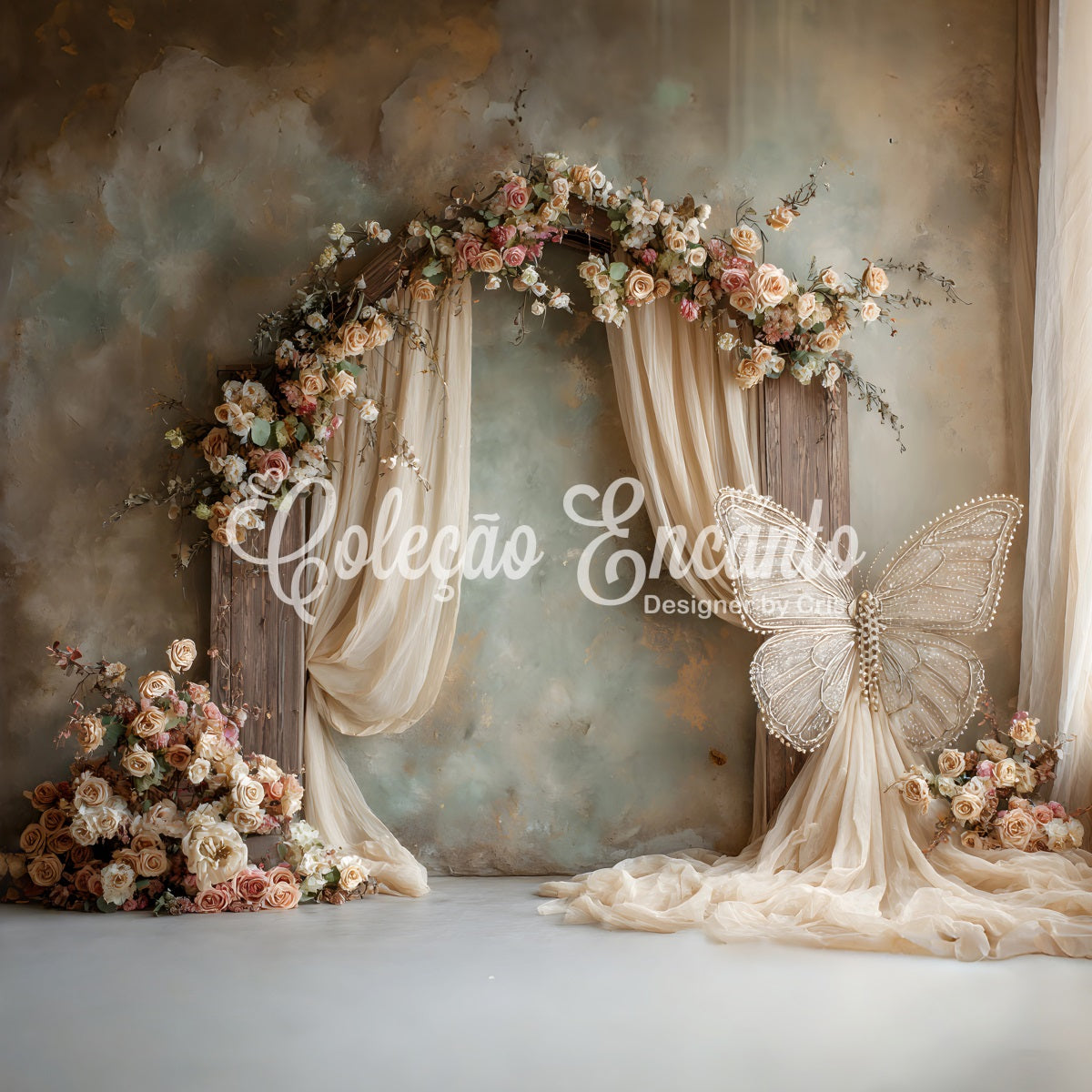 Fond Studio Fête des Mères Arche Roses Élégantes Papillons Par Magali