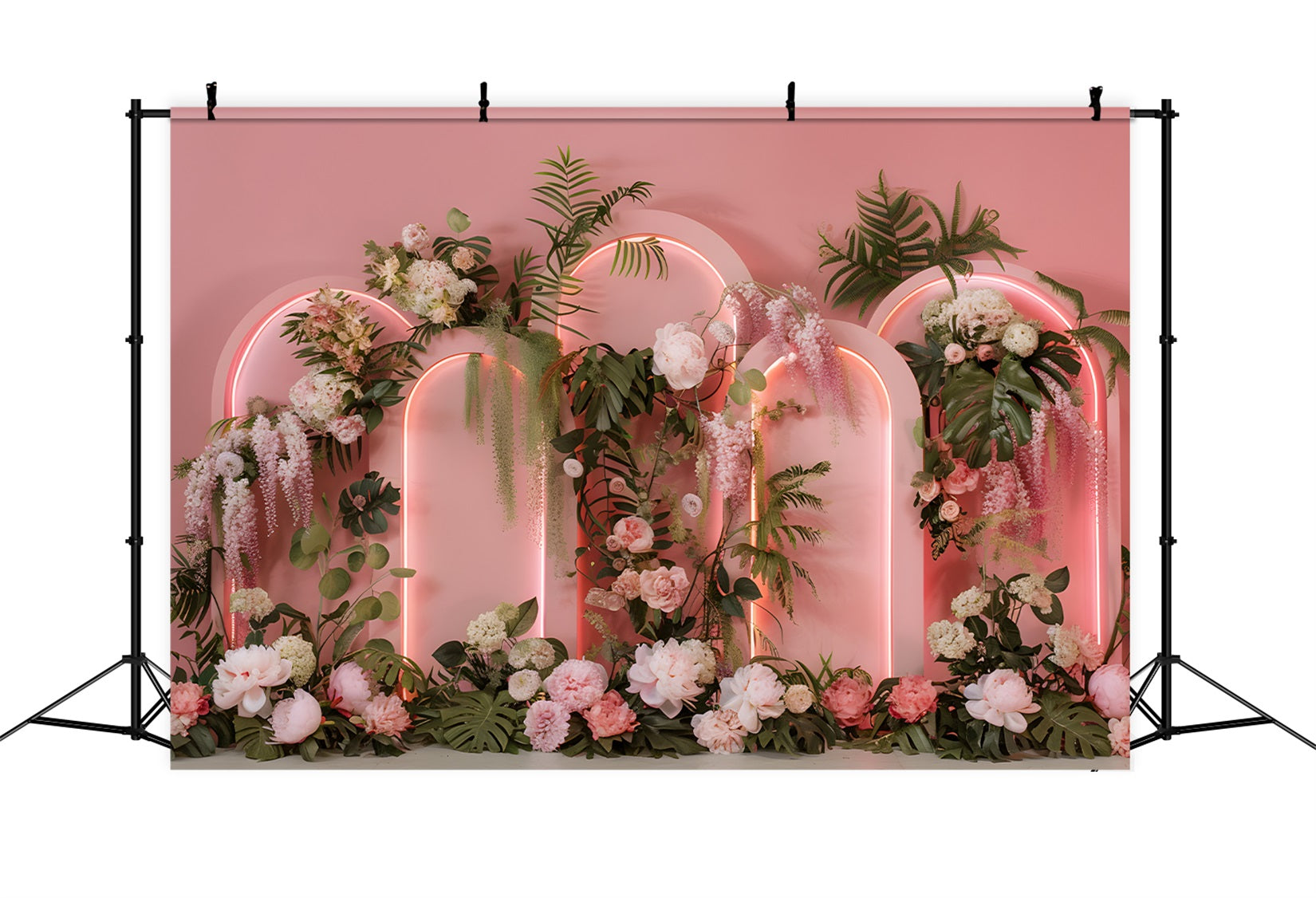 Toile de fond Fête des Mères Arches Néon Fleurs Tropicales Par Magali