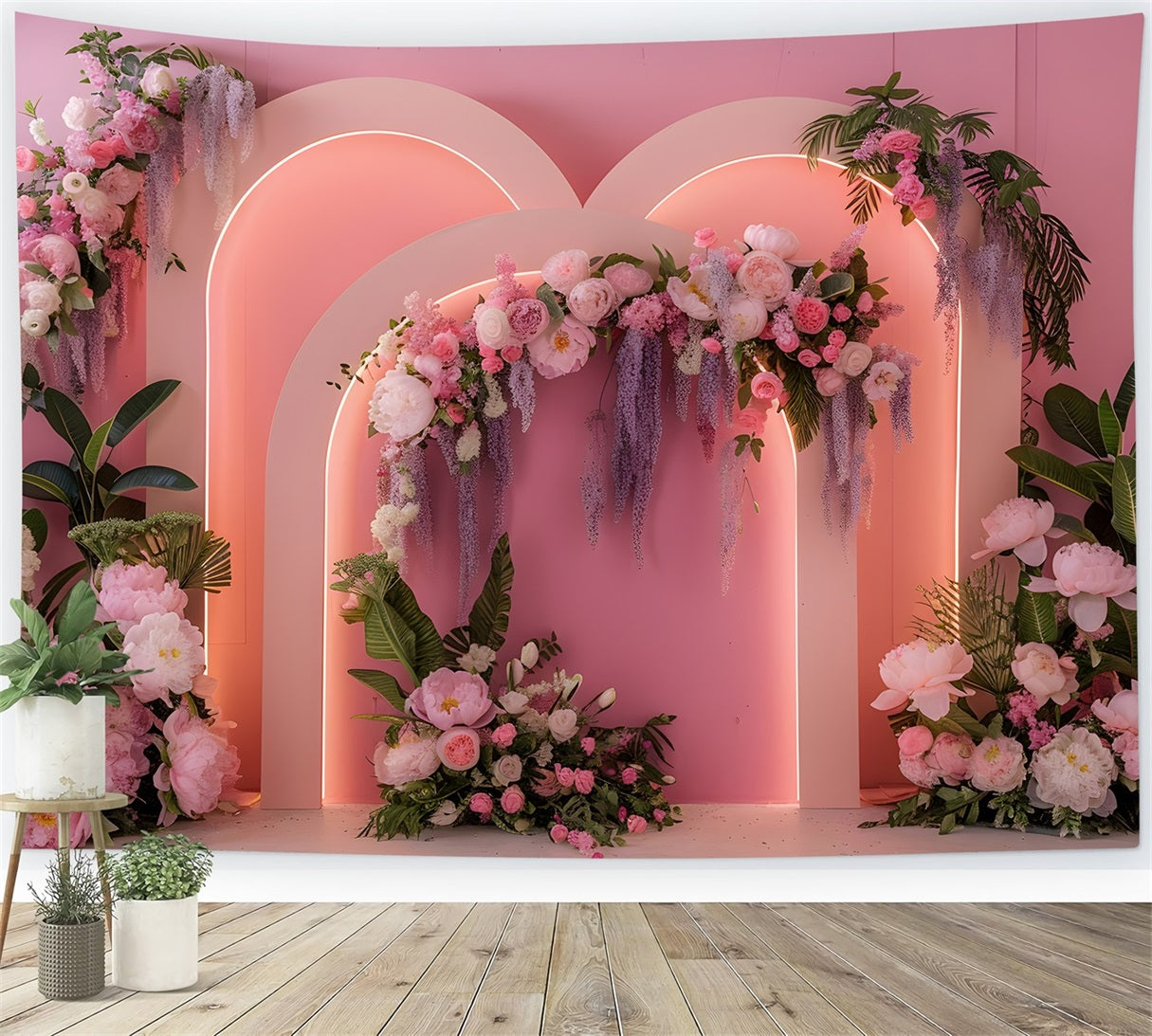 Toile de fond Photo Fête des Mères Arche Florale Néon Rose Par Magali