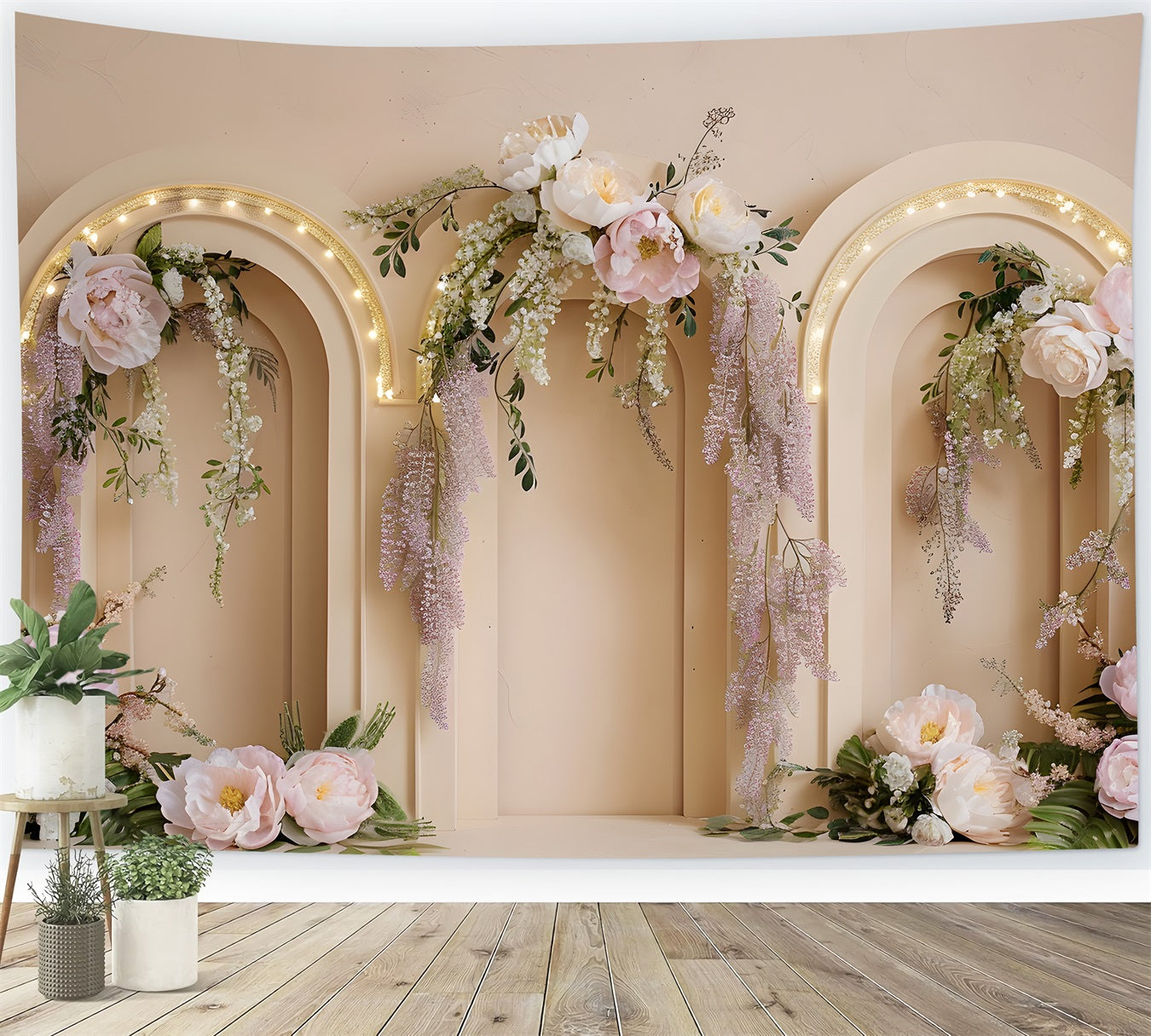 Fond Studio Fête des Mères Arche Florale Rose Romantique Par Magali