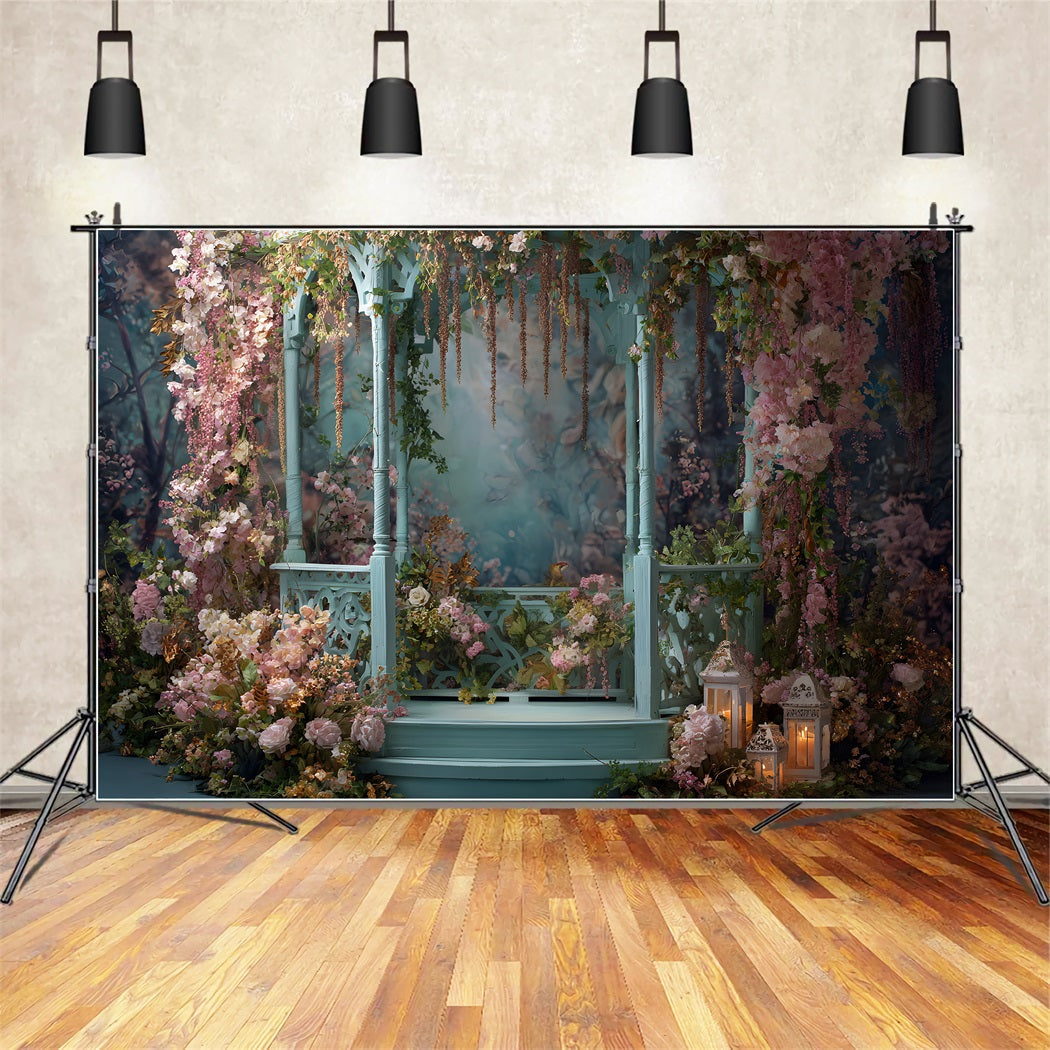 Toile de fond Studio Fête des Mères Gazebo Rustique Entouré Fleurs Par Magali