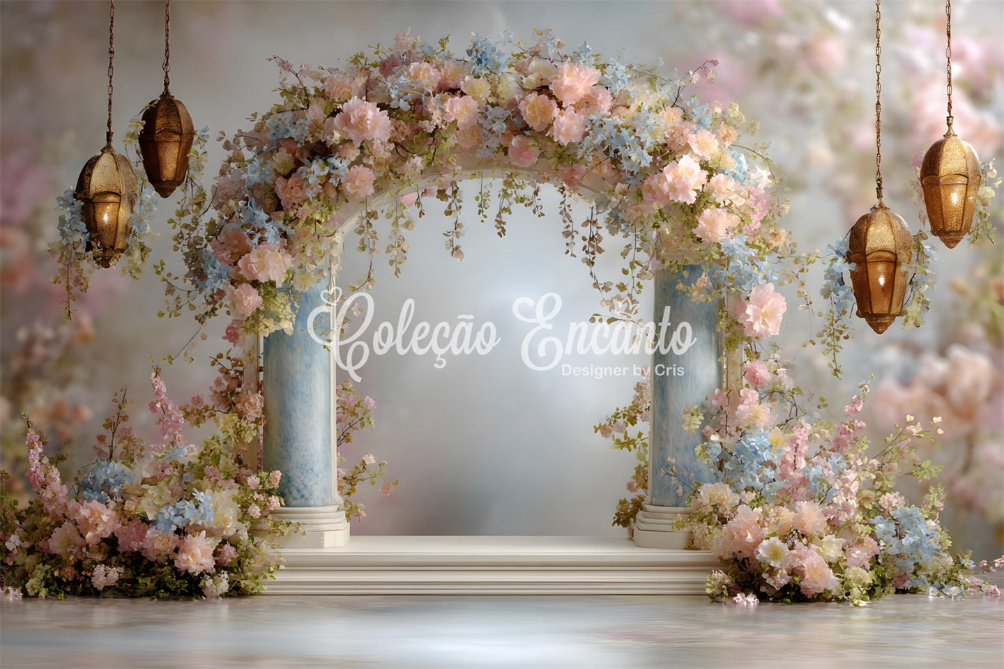 Fond Studio Fête des Mères Arche Guirlande Fleurs Pastel Par Magali