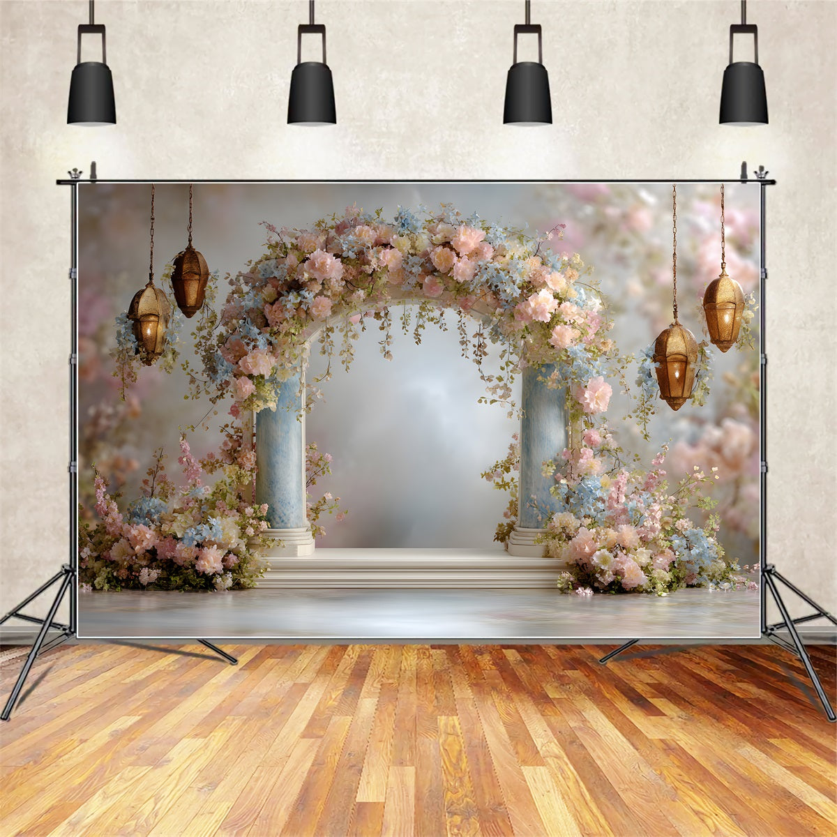 Fond Studio Fête des Mères Arche Guirlande Fleurs Pastel Par Magali