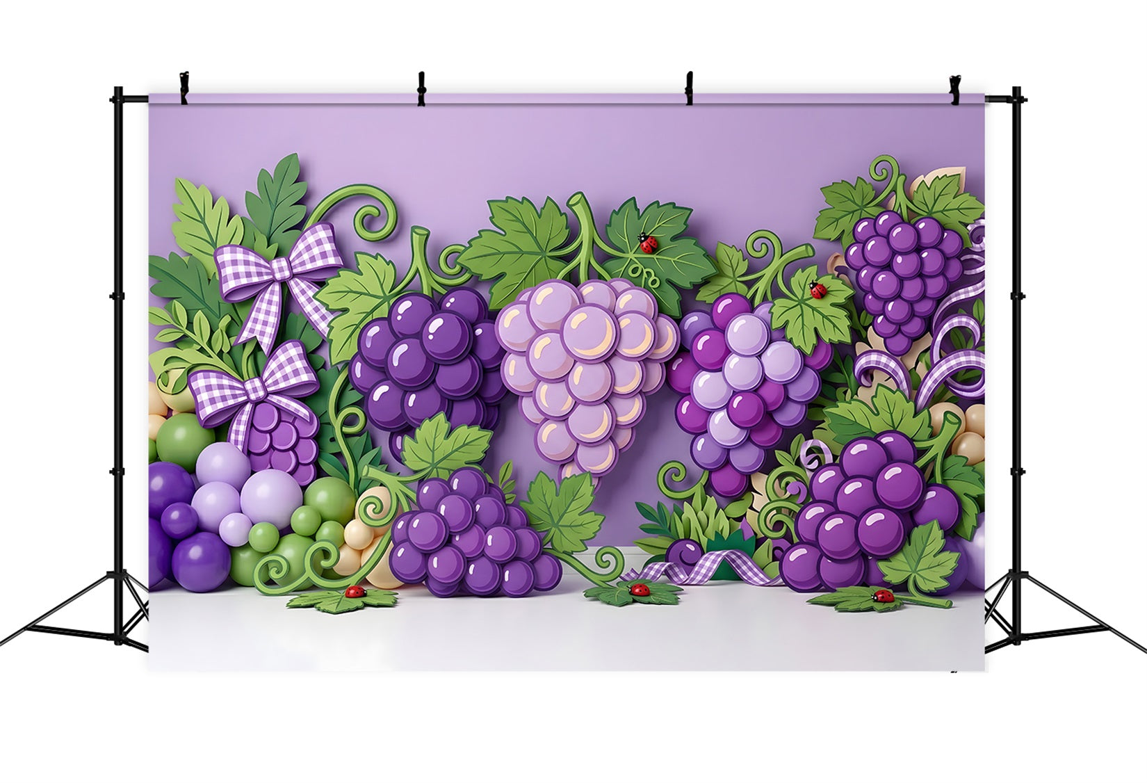 Toile de fond photo pour enfant avec raisins violets vigne et guirlande de ballons CEM65-30