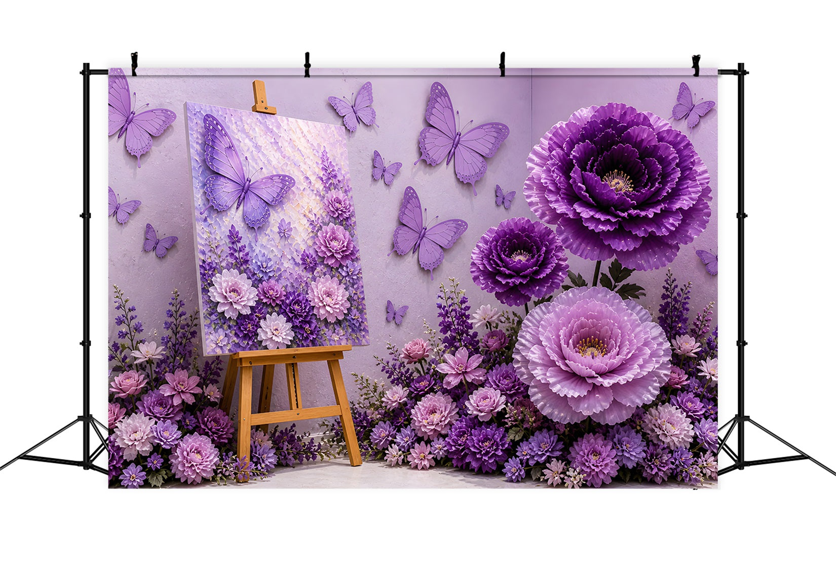 Toile de fond pour enfant avec papillons violets et décor floral artistique CEM65-6