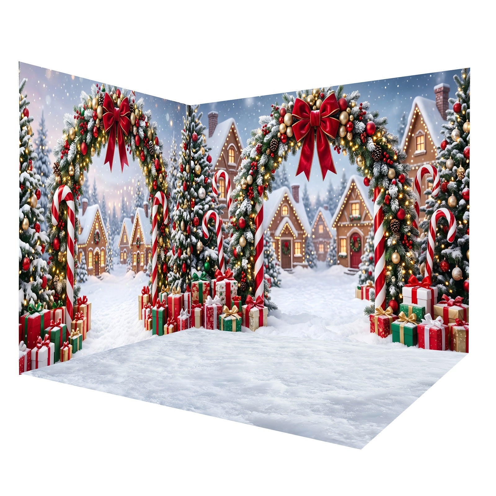 Toile de Fond Village de Noël Arche aux Sucres d’Orge Ensemble Décor de Studio CEMRMS65-9