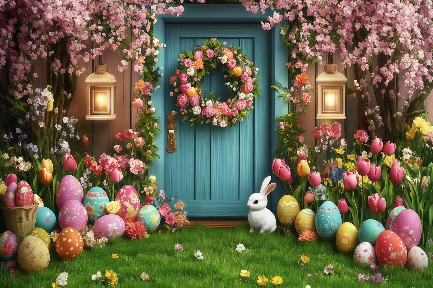 Toile de fond Photo Pâques Porte Rêveuse Lapin Œuf CJJ-164