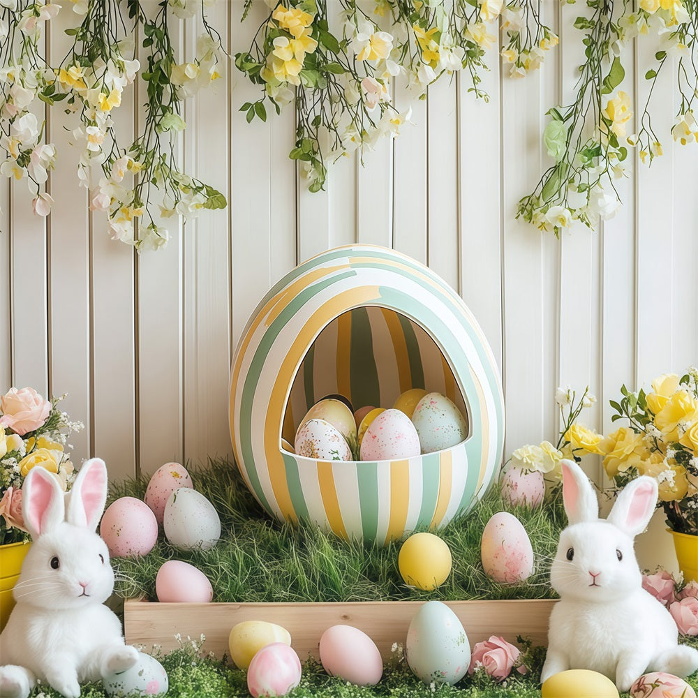 Toile de fond Déco Pâques Lapin Floral Célébration Œuf CJJ-168