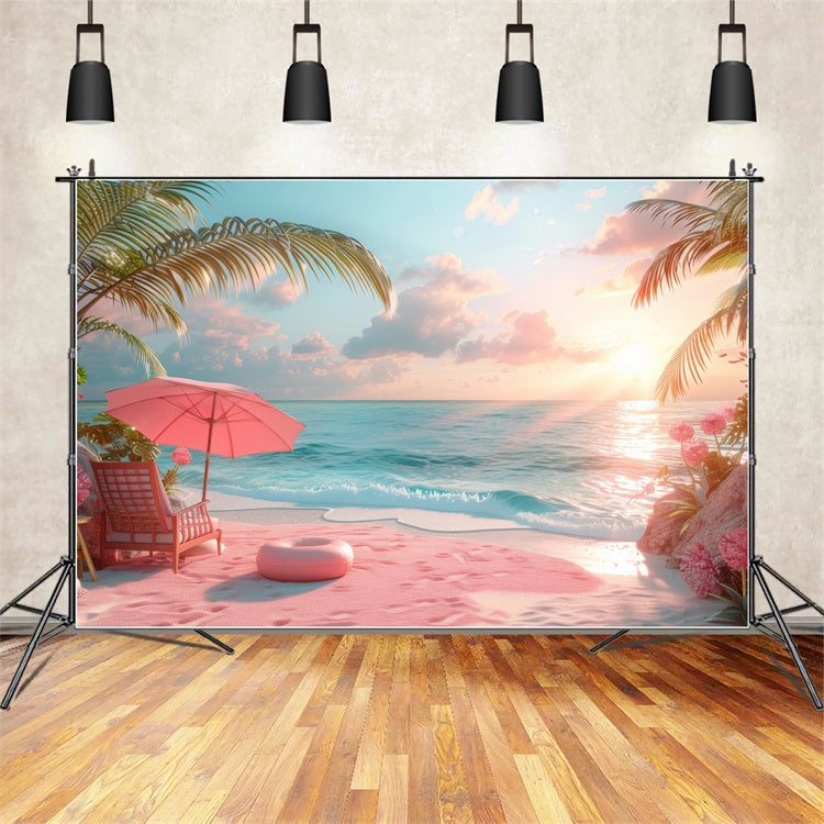 Toile de fond Plage Fille Rose Sable Rose Coucher de Soleil CJJ2-107