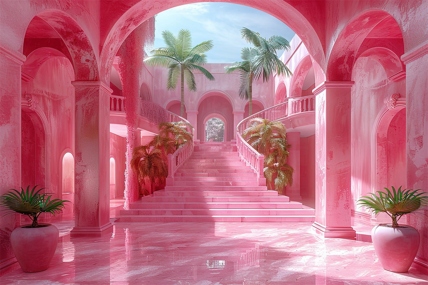 Toile de fond Fille Rose Arche Royale Escalier Rose CJJ2-109