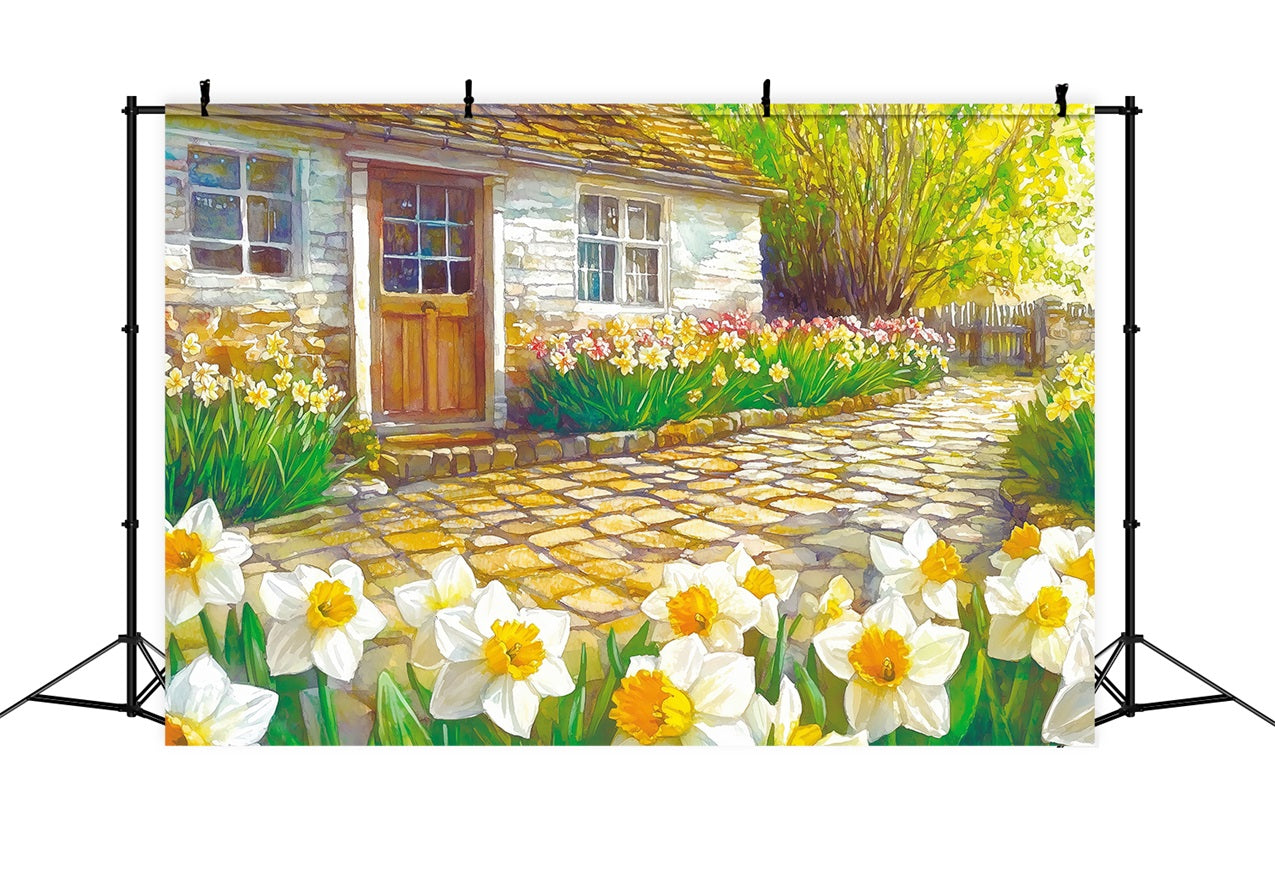 Toile de Fond Jonquille Cottage Rustique Fleurs Jaunes CJJ2-11