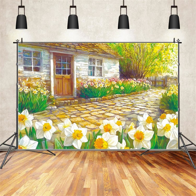 Toile de Fond Jonquille Cottage Rustique Fleurs Jaunes CJJ2-11