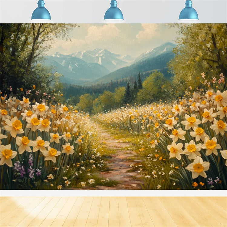 Toile de Fond Jonquille Sentier Montagne Fleur Sauvage CJJ2-12
