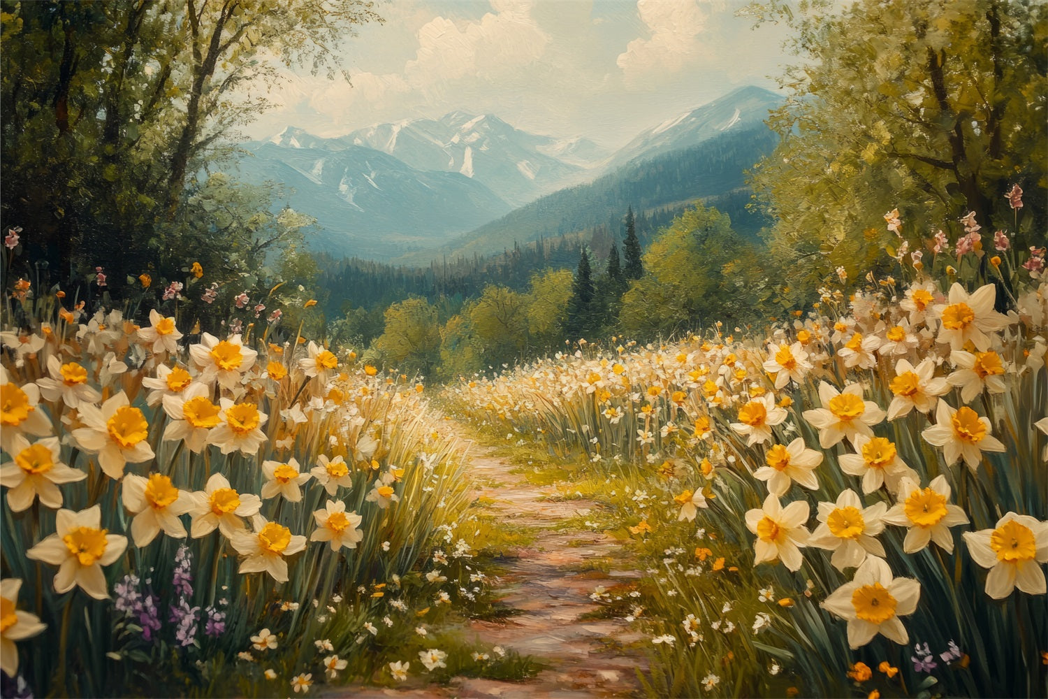 Toile de Fond Jonquille Sentier Montagne Fleur Sauvage CJJ2-12