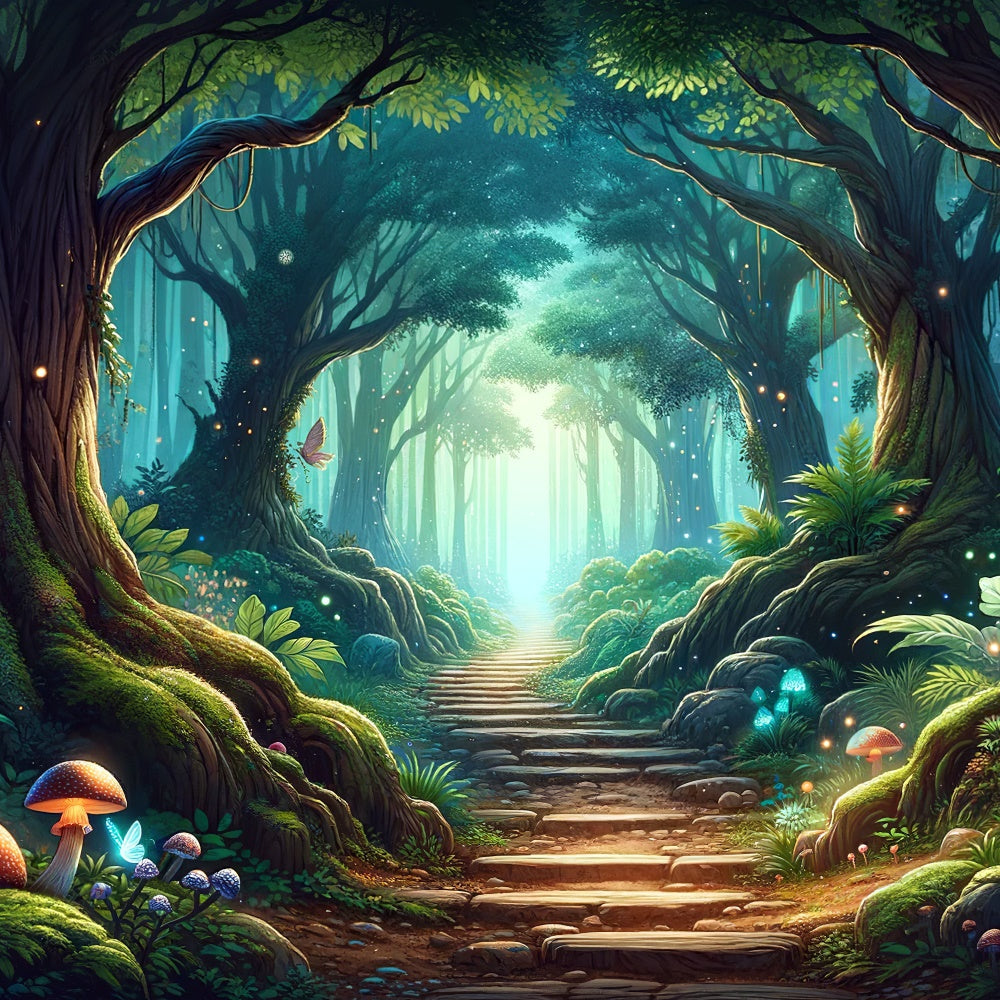 Toile de Fond Fantaisie Forêt Mystique Sentier Ensoleillé CJJ2-123