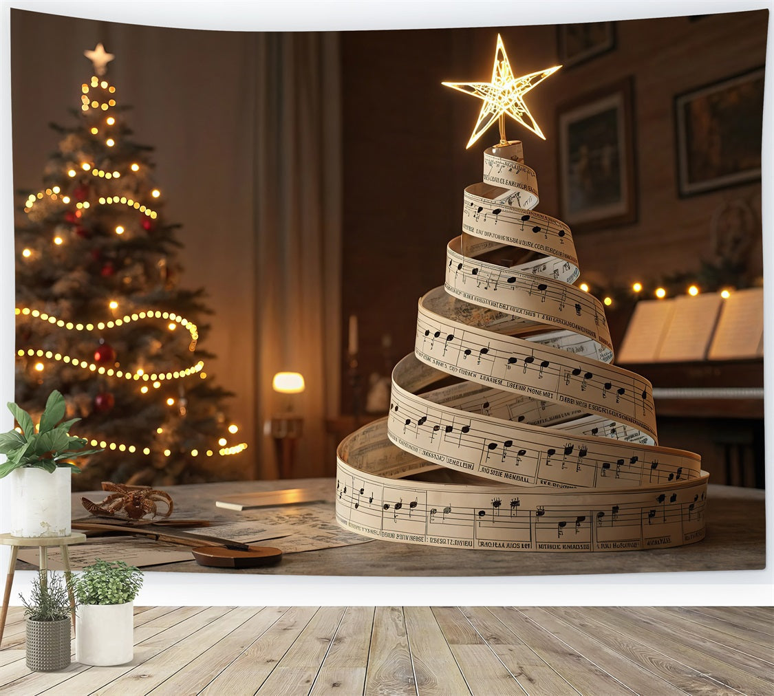 Toile de Fond Joie sur la Terre Sapin Partition Noël CJJ2-14