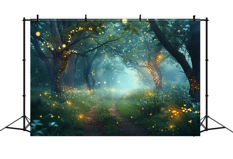 Toile de Fond Photo Forêt Sentier Crépuscule Lucioles Enchanté CJJ2-140