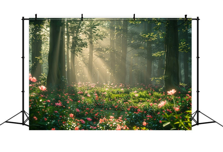 Toile de Fond Photo Forêt Prairie Florale Ensoleillée Rêveuse CJJ2-141